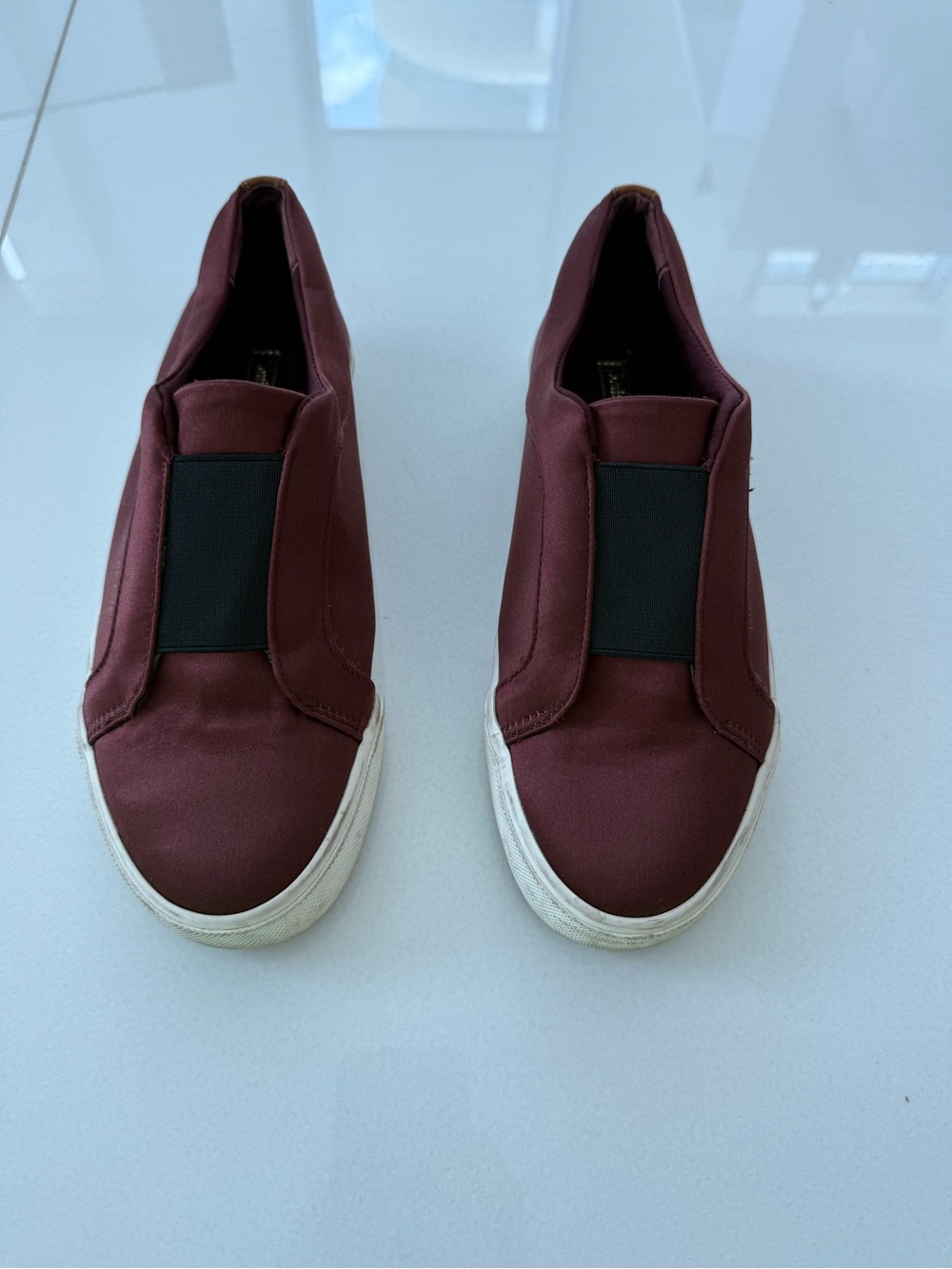 Women’s  Slip-On Sneakers in Burgundy with Elastic Panel